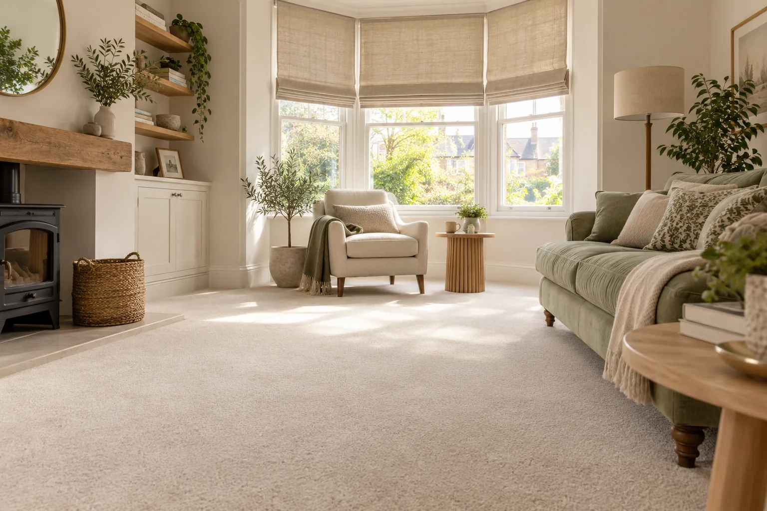 Illustrative living room with a soft cream carpet