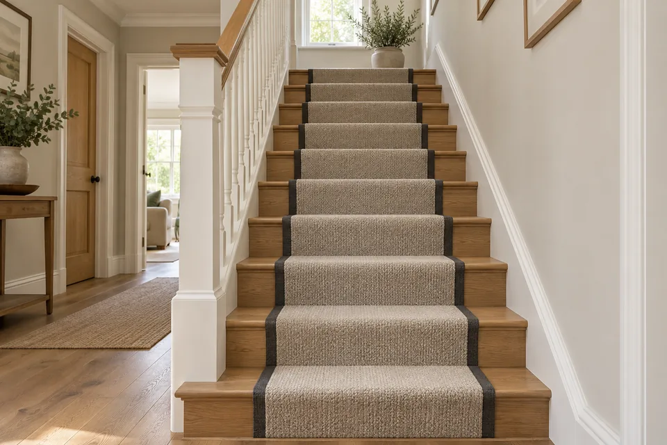 Illustrative stair runner fitted to a painted staircase