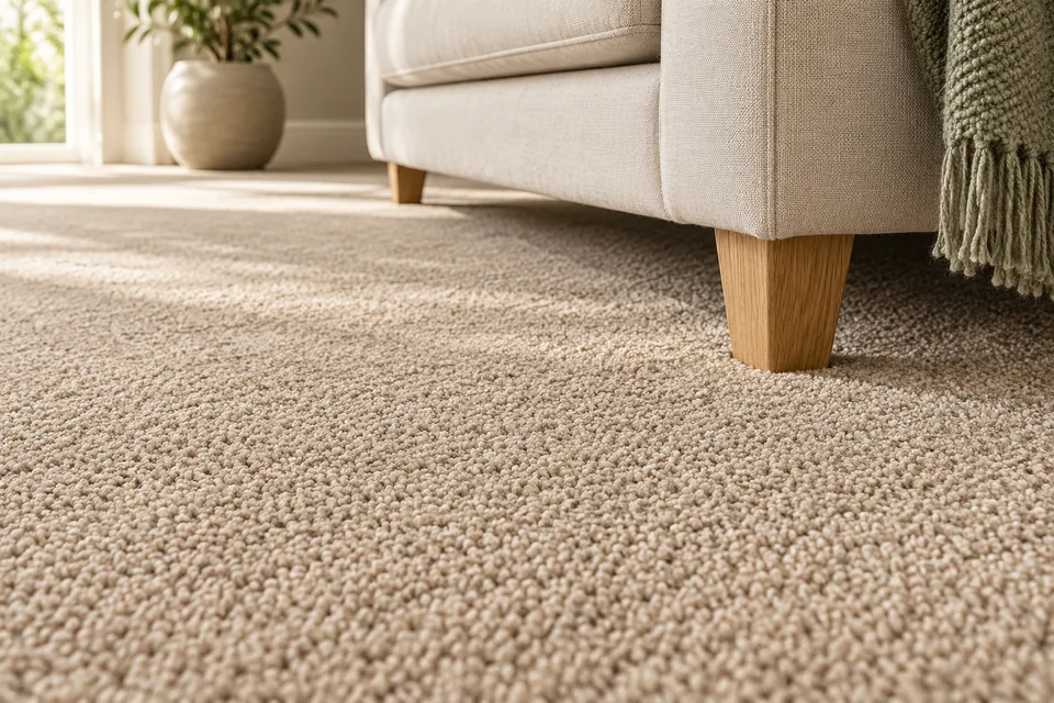 Illustrative close-up of a neatly textured twist-pile carpet